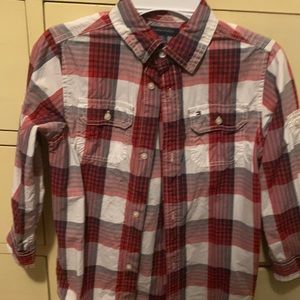 Tommy Hilfiger button down size 6/7. Colors are red, blue, and white.